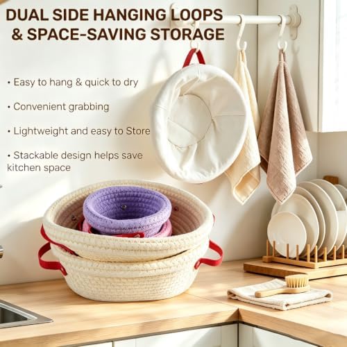 4 Pack Cotton Rope Sourdough Proofing Basket Set with Liners Covers Handles
