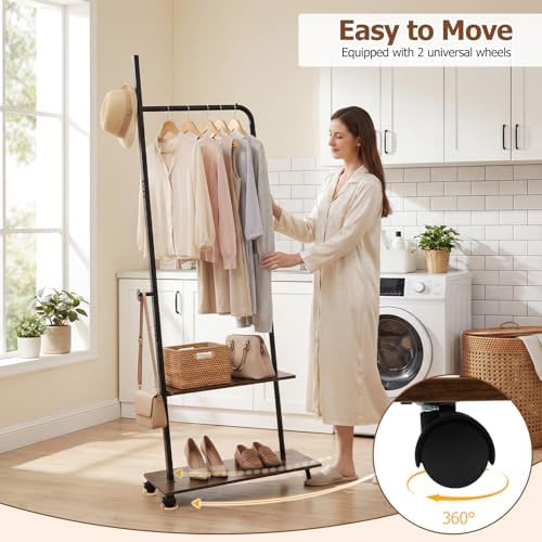 GIANTEX Clothes Rack with Wheels, 69" Freestanding Garment Rack with Han...
