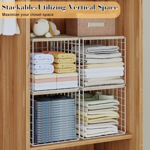 Hencawima Extra-Deep 4 Pack Closet Shelf Organizer with Wooden Top, Stackable...