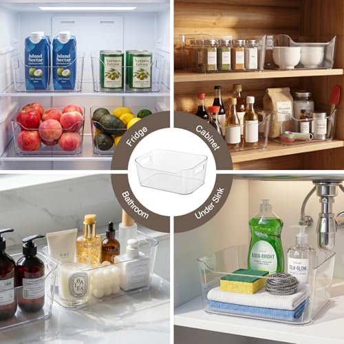 Hudgan 12 Pack Pantry Storage Bins for Kitchen Cabinet, Clear Plastic Organiz...