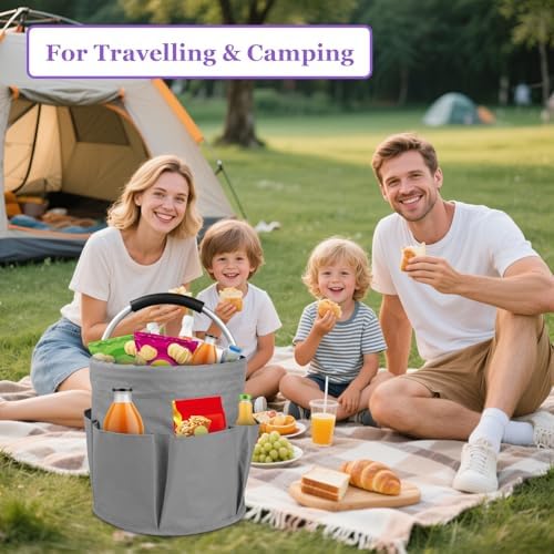 2Pcs 17L Foldable Cleaning Caddy Tote with Handle for Camping, Dark Gray