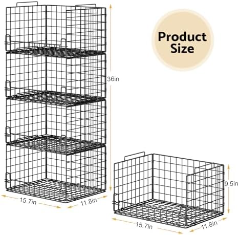 4-Tier Stackable Closet Organizers and Storage Basket - Foldable Closet Shelf...