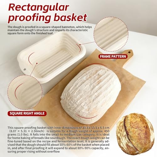 8" Rectangular Sourdough Banneton Bread Proofing Basket 6-Pack