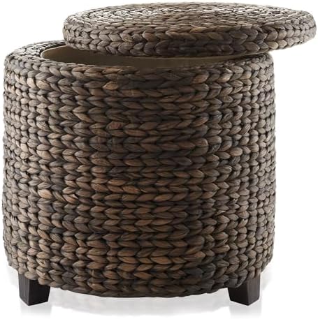 Casafield 17" Round Storage Ottoman with Lid - Espresso Dark Brown, Hand...
