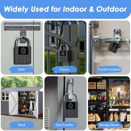 Smart Fingerprint Padlock with Code,Heavy Duty Combination Lock with Key,Blue...