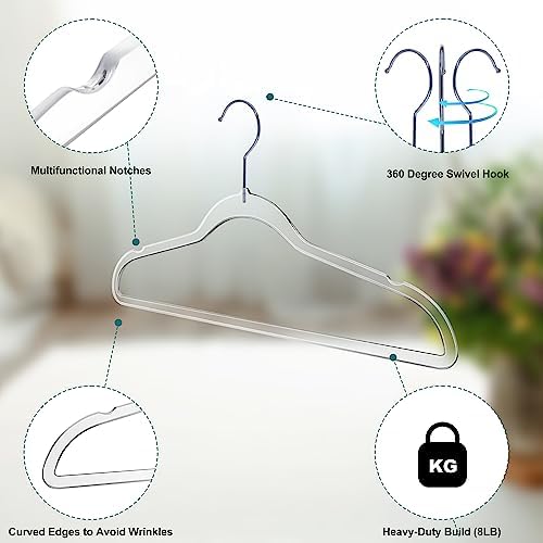 Quality Hangers Clear Plastic Hangers for Clothes | 50 Pack - 16.5 Inch | Hea...