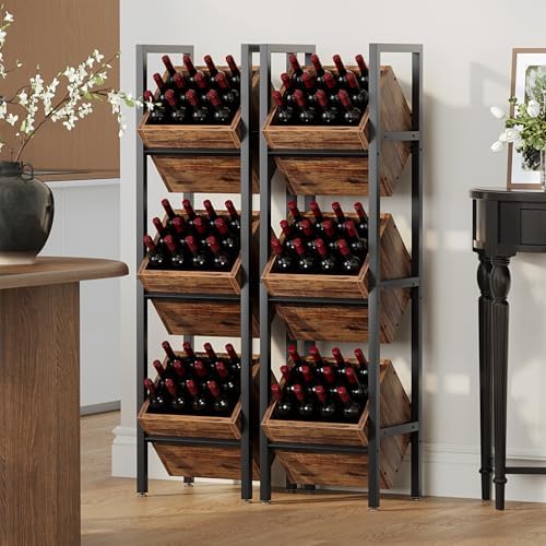 LITTLE TREE 3-Tier Basket Stand, Wooden Floor Stand Shelving Unit, Standing O...