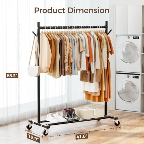 Clothes Rack, Clothing Rack for Hanging Clothes Load 280LBS, Rolling Garment ...
