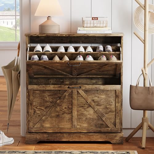 Semiocthome Farmhouse Shoe Storage Cabinet with 2 Flip Drawers, 31.5"(W)...