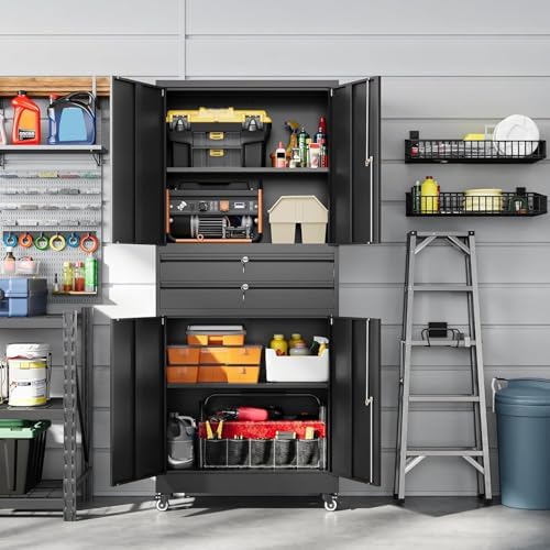 Letaya Metal Garage Storage Cabinet with Wheels,Rolling Tool Cabinet with 4 D...