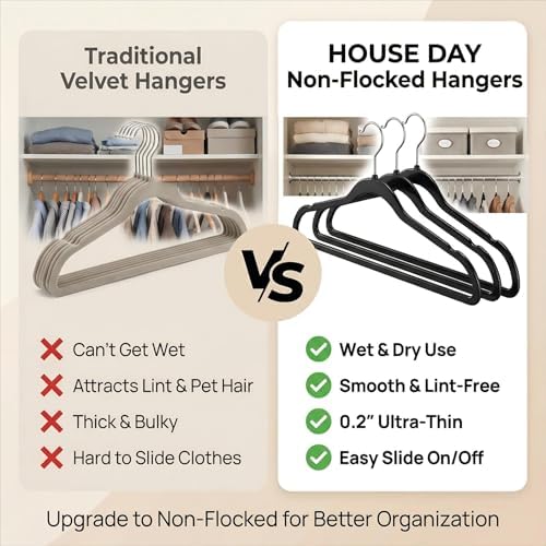 HOUSE DAY Black Plastic Hangers 60 Pack, Ultra-Thin Heavy Duty Non-Velvet