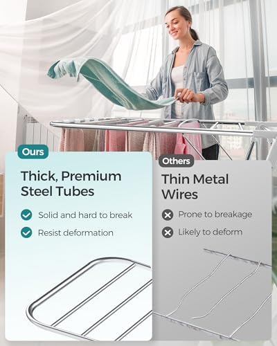 SONGMICS Clothes Drying Rack, Foldable 2-Level Stee Laundry Drying Rack