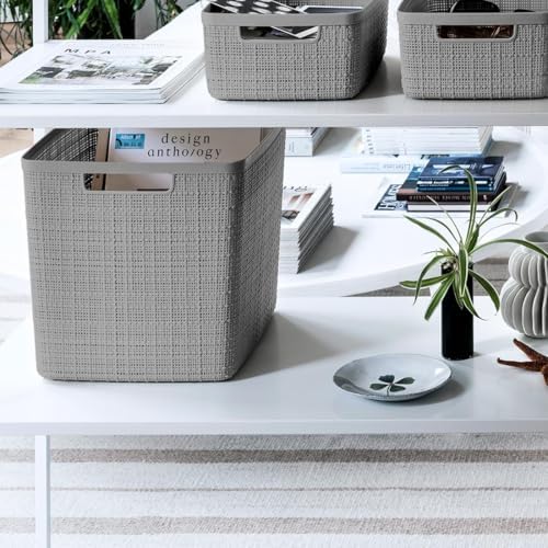 Curver Set of 4 Large Cube 17L Jute Decorative Plastic Organization and Stora...