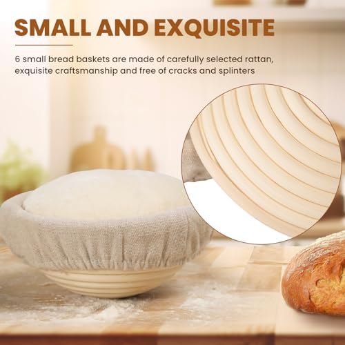 Kikcoin 6 Pack Banneton Bread Proofing Basket, 5 Inch Mini Banneton Basket
