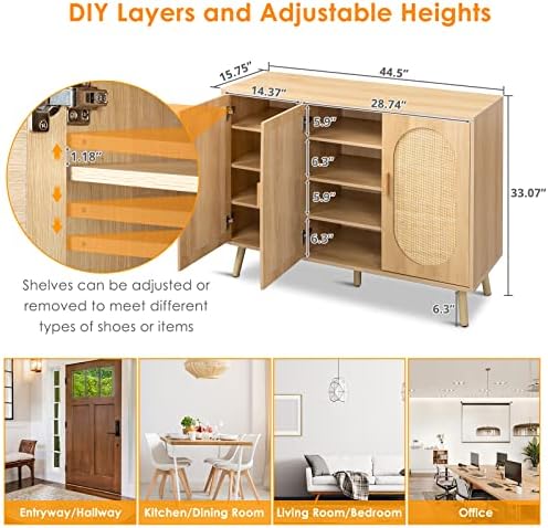 Rattan Shoe Cabinet for Entryway,Hidden Shoe Cabinet Storage with 3 Door,Free...