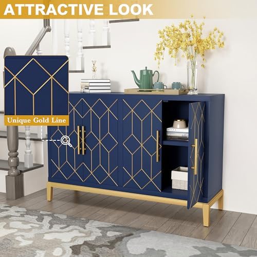 HLR 48" Accent Cabinet with 4 Doors and Shelves, Modern Credenza Storage...