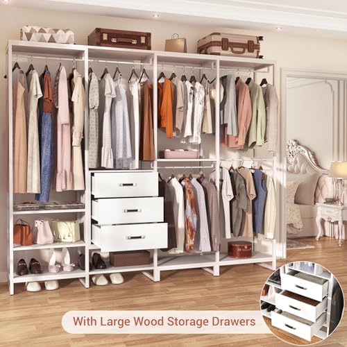 Aheaplus Wood Clothes Rack Wardrobe Closets for Hanging Clothes Heavy Duty Ga...