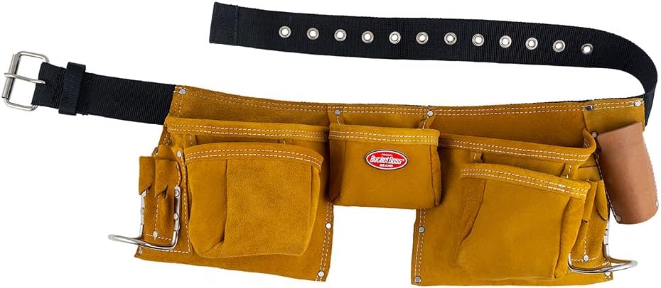 Bucket Boss 3 Tool Bag Suede Leather Tool Apron Tool Belt, with Sewn-On Belt ...