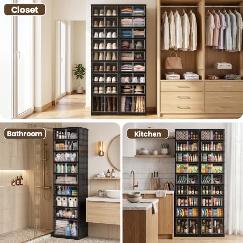 9 Tier Foldable Shoe Rack, Plastic Shoe Storage Cabinet with Clear Doors
