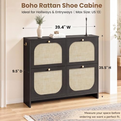 Nicetree Rattan Shoe Cabinet for Entryway, 9.5" Ultra-Thin Narrow Shoe R...