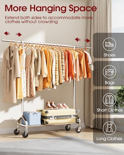 Sakugi Extendable 49.8-74.8" W Stainless Steel Clothes Rack, Silver