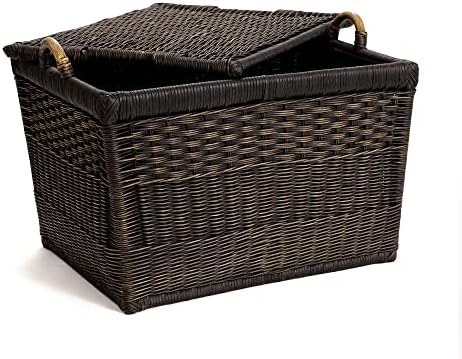 The Basket Lady Lift-Off Lid Wicker Storage Basket, M, Walnut Brown