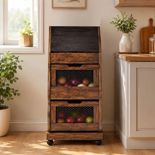 Rustic Farmhouse Pantry Cabinet with Wheels for Kitchen Storage