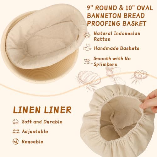 52 Pcs Sourdough Starter Kit with 9" Round & 10" Oval Bread Pro...