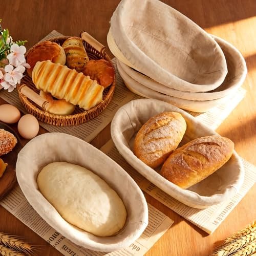12 Pack Banneton Bread Proofing Basket 10 Inch Oval Rattan Banneton Baskets w...