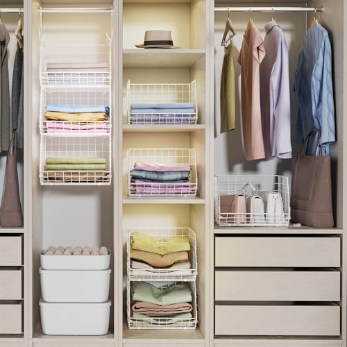 X-cosrack 3 Tier Foldable Closet Organizer, Clothes Shelves with 5 S Hooks, W...
