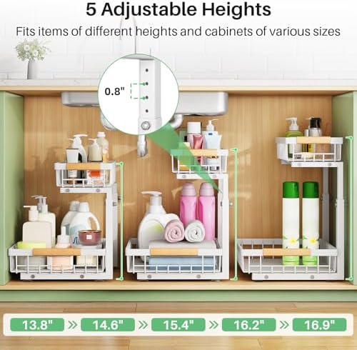 Kitstorack Under Sink Organizer, 2 Tier Under the Sink Storage, Slide out Pul...