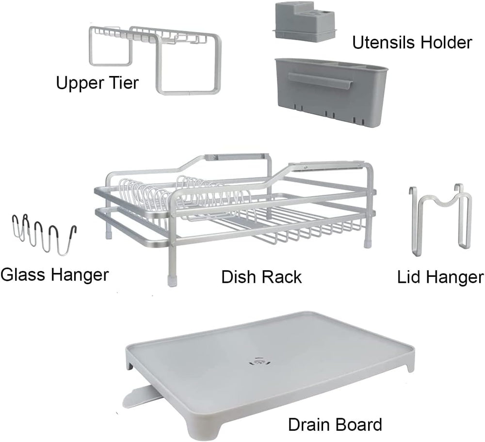 GMT-10353-B Aluminum Dish Drying Rack with Utensil Holder - 2 Tier Kitchen Co...