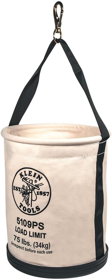 Klein Tools 5109PS Canvas Bucket, Wide-Opening Straight-Wall Tool Bucket with...