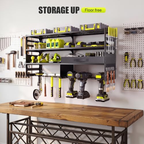 Gotega Power Tool Organizer Wall Mount, Heavy Duty Tool Storage Rack, Black