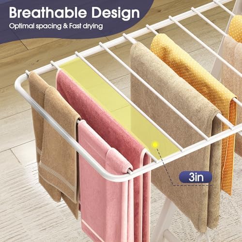 APEXCHASER Clothes Drying Rack, 67.3" L Height Adjustable, Foldable, White