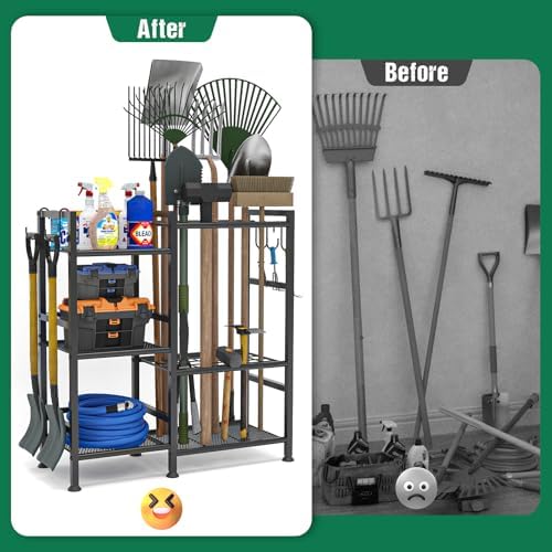 keomaisyto Garden Tool Organizer with Large Hooks, Garage Storage Rack