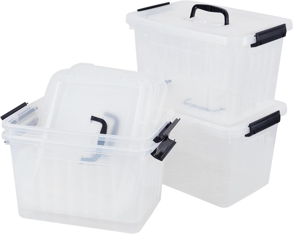 Farmoon 12 Quart Clear Storage Bin, Plastic Latching Box with Handle 4 Pack