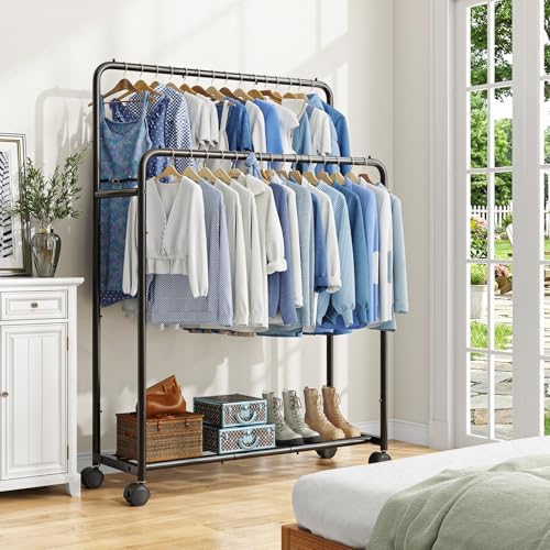 Simple Trending Clothing Clothes Rack, Double Rod Garment Rack, Black