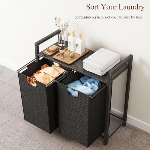 Kitstorack Laundry Basket Organizer, Laundry Hamper with Shelf & 2 Pull-O...