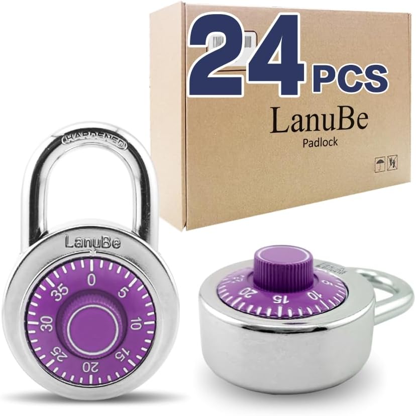 LanuBe Lock Standard Dial Combination Padlock 24 Pack Wide 2-in Purple Dial