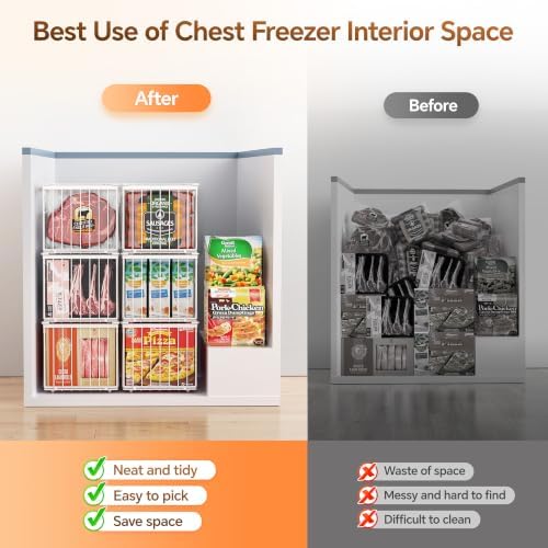 Freezer Organizer Bins, 3 Pack Enlarged Baskets for 5-9 Cu.FT Deep Freezer