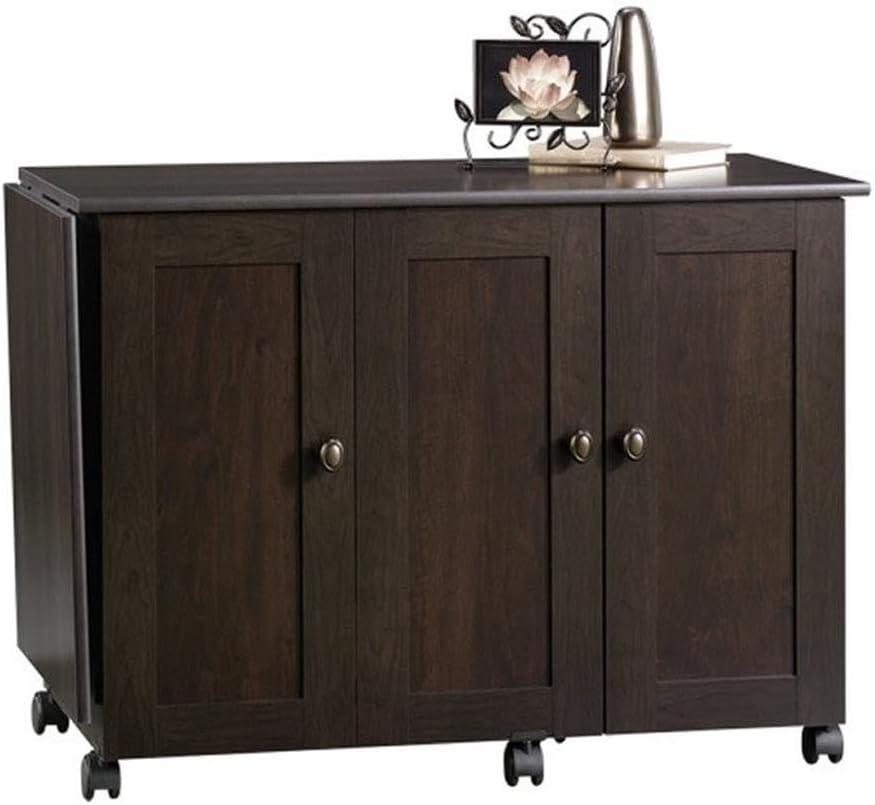 Pemberly Row Cinnamon Cherry Rolling Kitchen Cart with Drop Leaf – Engineered...