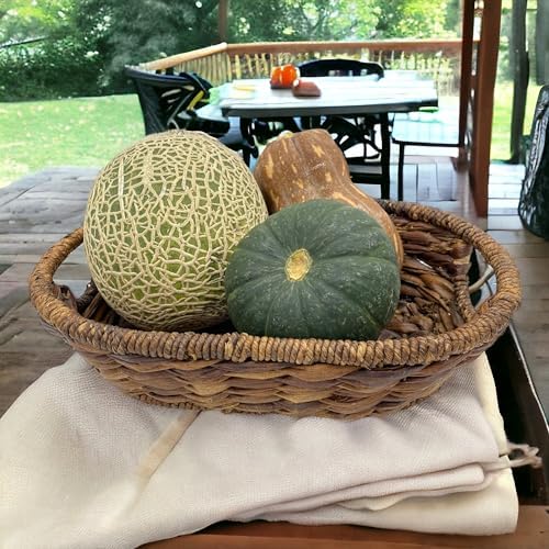 Oval Basket Set of 2, Handwoven Abaca Wicker Bread & Fruit Baskets 12&quo...