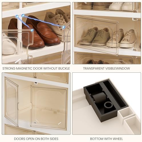 Foldable Shoe Rack Set of 2, 9 Tier Collapsible Shoe Rack with Magnetic Doors...