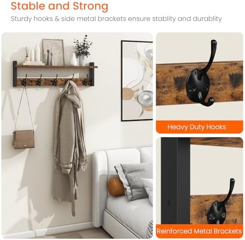 Homode Coat Rack with Wall Mount, 24 Inch Long Entryway Wall Shelf with Hooks...