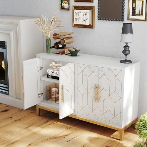 47.8" Accent Storage Cabinet with 4 Doors, Modern Sideboard Buffet Cabin...