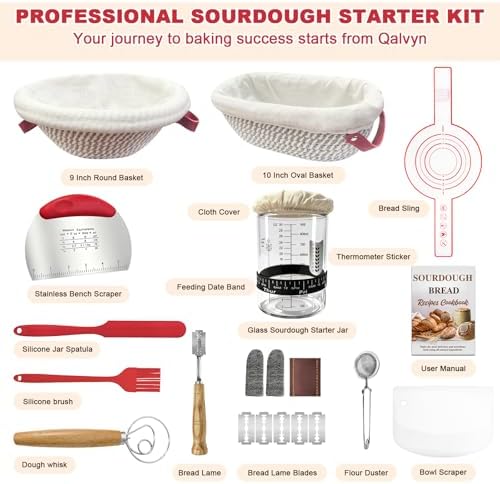 Sourdough Starter Kit with 2 Proofing Baskets & Starter Jar for Beginners