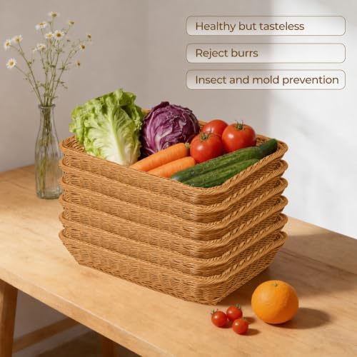 6 Pack 15.8 Inch Wicker Bread Baskets for Serving, Large Rectangle Woven Ratt...
