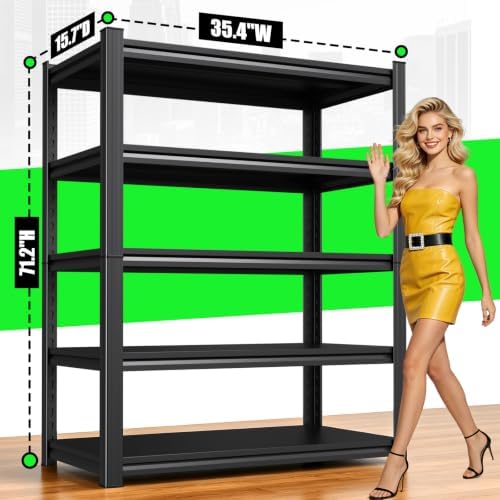 Metal Storage Shelves 5-Tier Garage Shelving Unit, 15.7" Dx35.4 Wx71.2 H...