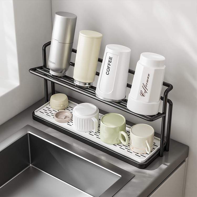 2-Tier Space-Saving Drain Rack with Removable Tray